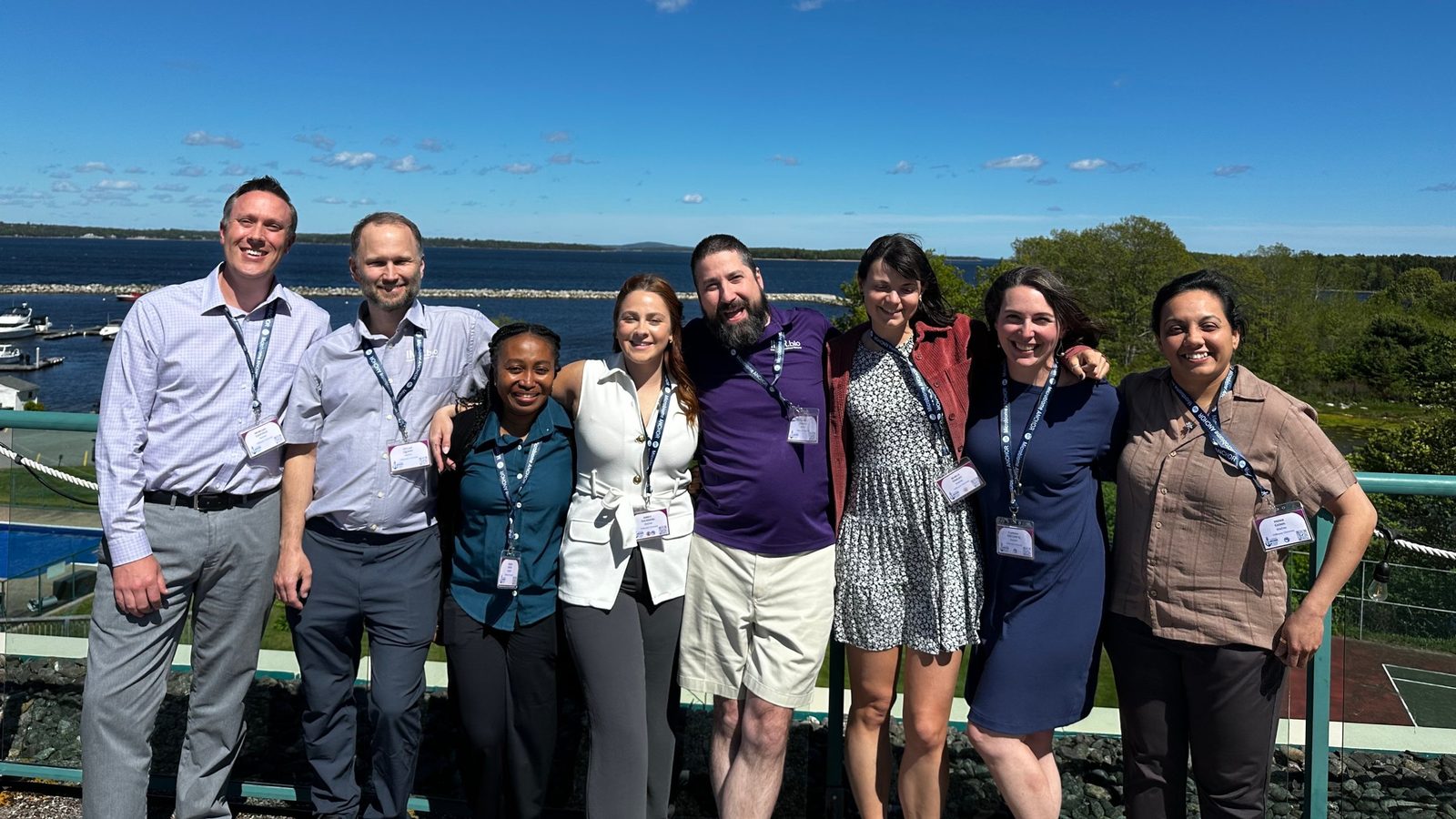 Members of the Langille Lab outdoors by the water